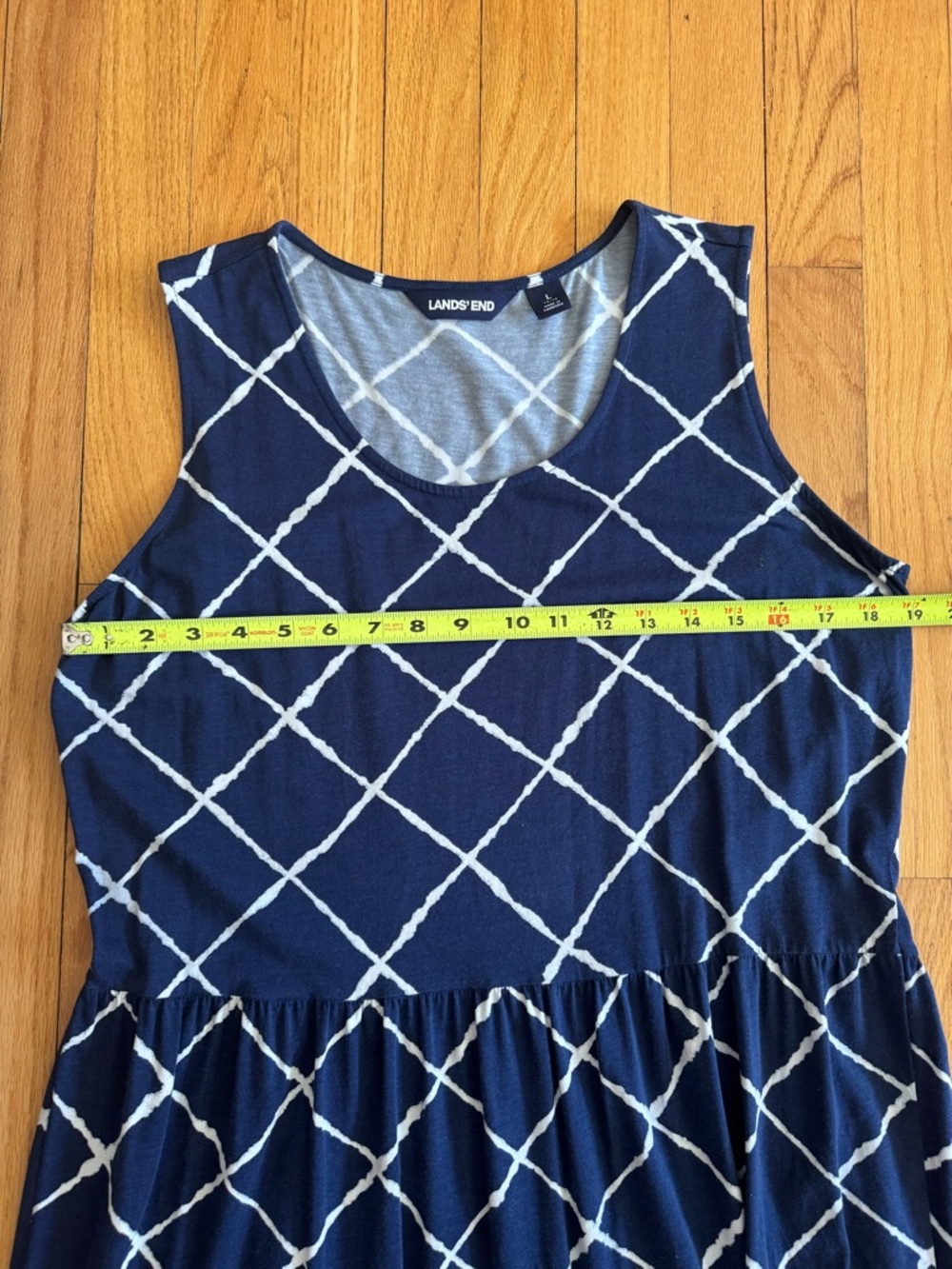 Women’s Lands' End Navy Blue Cozy Maxi Dress with White Lattice Print Size L - Picture 4 of 9